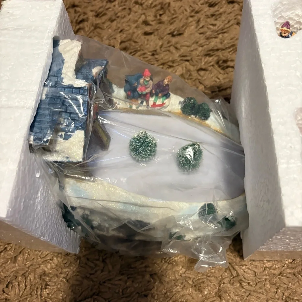 Vintage Animated Ski Slope Christmas Village Decor Skiing Sliding